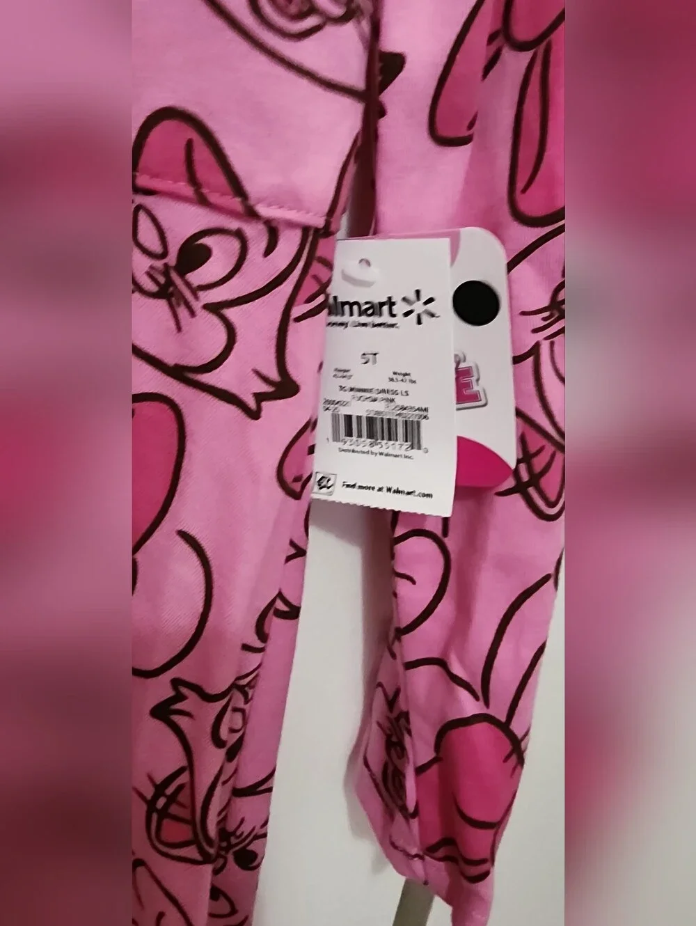 Girls Disney Pink Minnie Mouse Long Sleeve Dress NWT